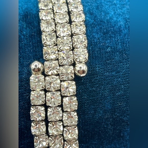 Rhinestone Wrap Bracelet Triple Stranded Silver tone Bright Shiny Bangle Style - Picture 6 of 8